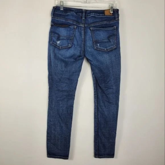 American Eagle Hi Rise Jegging Next Level Stretch Distressed Dark Wash Comfort, - Picture 2 of 3